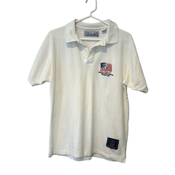 Vtg‎ Polo NASA Kennedy Space Center Florida Medium White USA Flag Bald Eagle - Picture 1 of 5